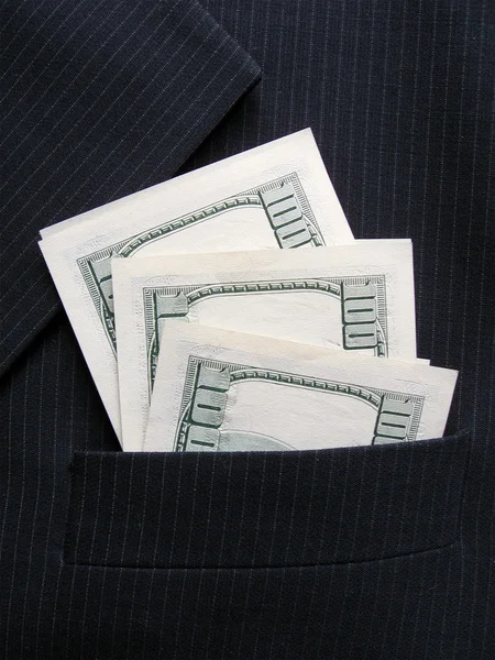 Notas de cem dólares no bolso — Fotografia de Stock