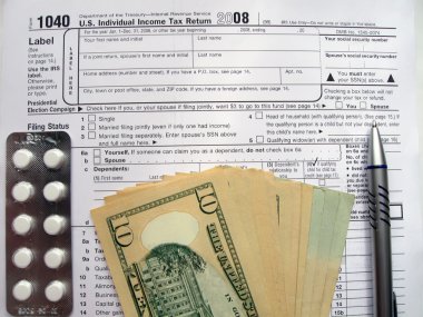 W-9 revenue tax form filling, black pen clipart