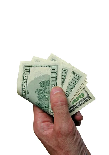 Hand med dollar isolerade på vitt — Stockfoto