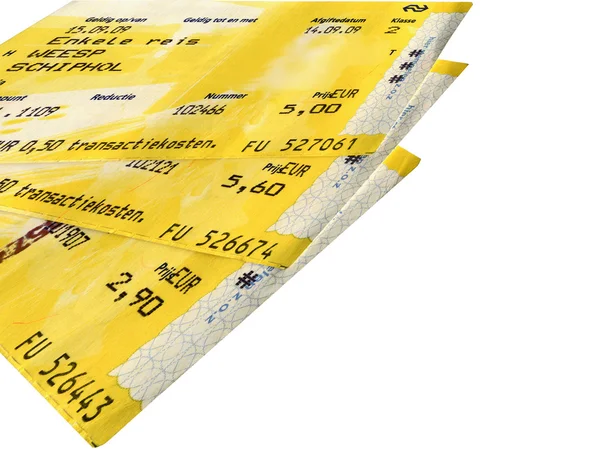 Några grunge gul tågbiljetter isolerade — Stockfoto