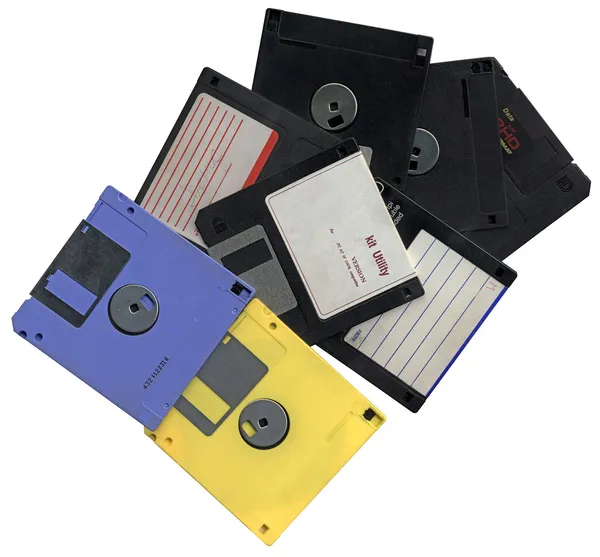 Högen av vintage plumsa dator diskar — Stockfoto