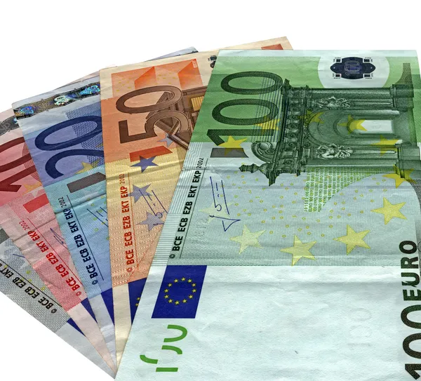 Διαφορετικά πολύχρωμα ευρώ απομονωθεί, εξοικονόμηση — Φωτογραφία Αρχείου
