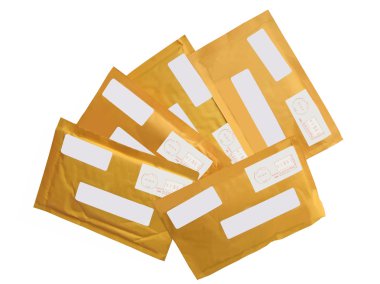 Yellow mail packages envelopes isolated clipart