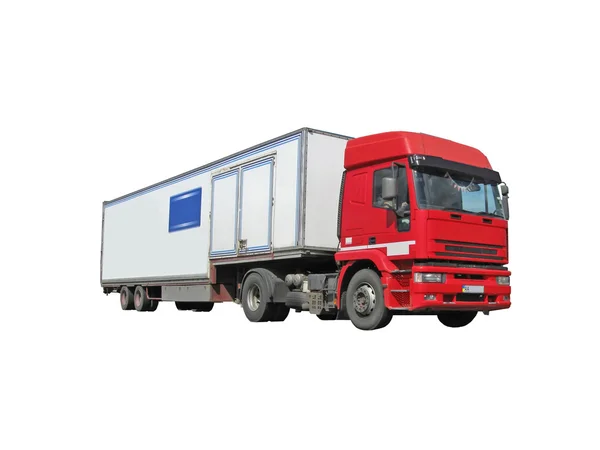 Camión de carga pesado diesel rojo, camión de combustible — Foto de Stock