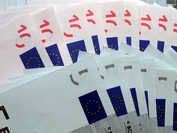 Abbondanza di banconote in euro da 5 e 10 — Foto Stock