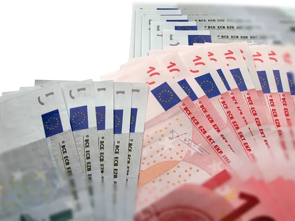 Hromadu 5 a 10 euro bankovek — Stock fotografie