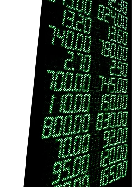 Green stock numbers (prices), led panel — Stock Photo, Image