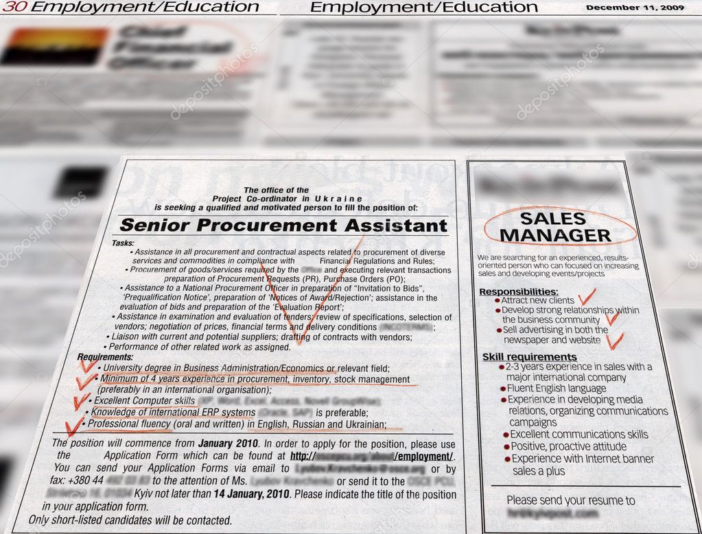 advertisements in newspapers for jobs