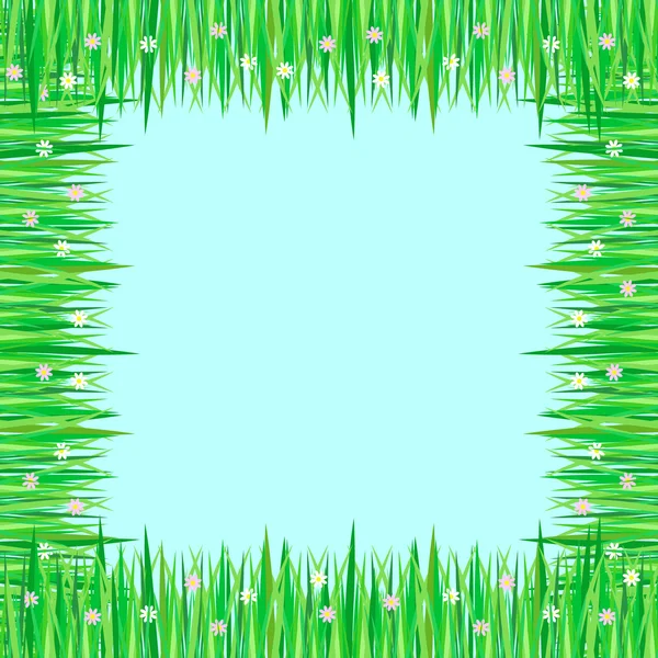草和鲜花的框架 — 图库矢量图片