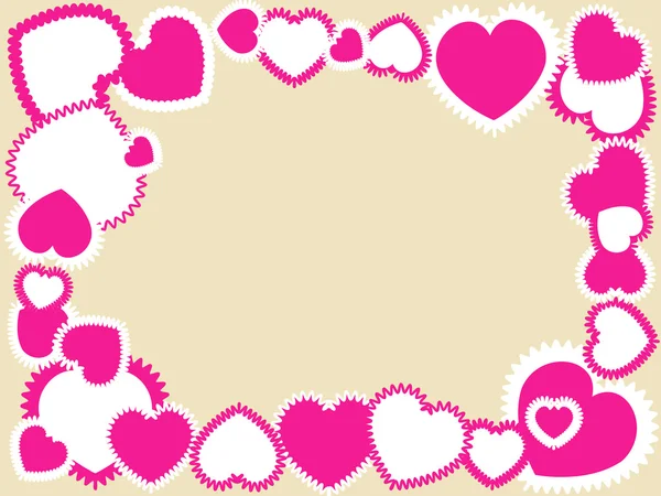 Pink hearts on beige frame — Stock Vector