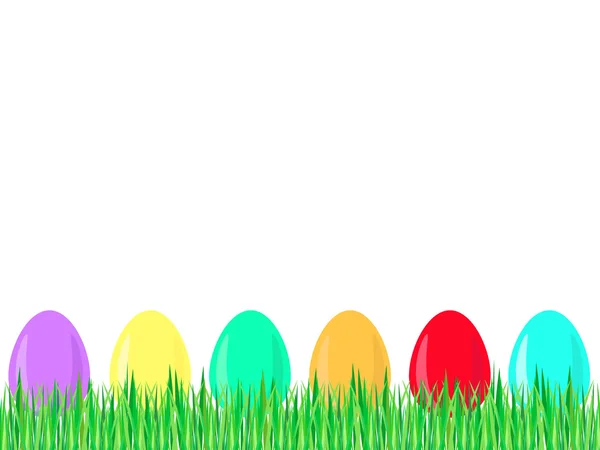 Fila de huevos de Pascua en hierba — Vector de stock