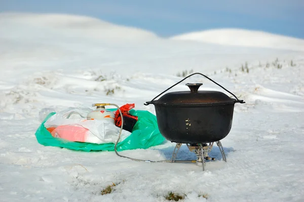 Kochen in den Bergen — Stockfoto