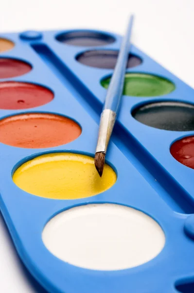 Close-up watercolor box over the white — Stock Photo, Image