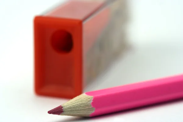 Pink pencil and sharpener — Stok fotoğraf