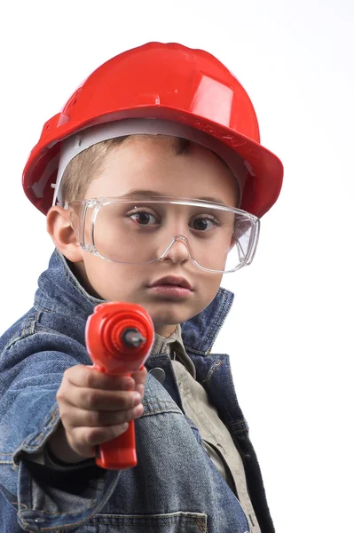 Junge mit rotem Helm — Stockfoto