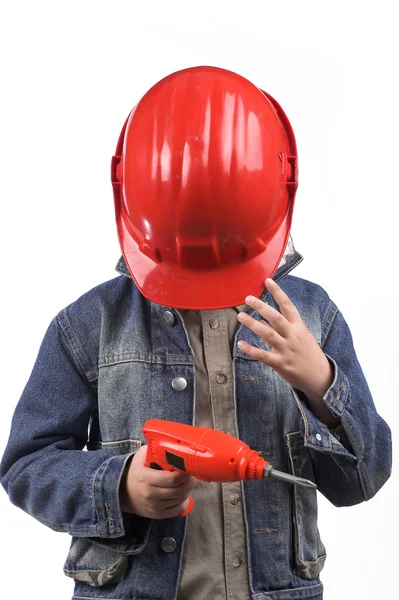 Chlapec v červené helmě — Stock fotografie