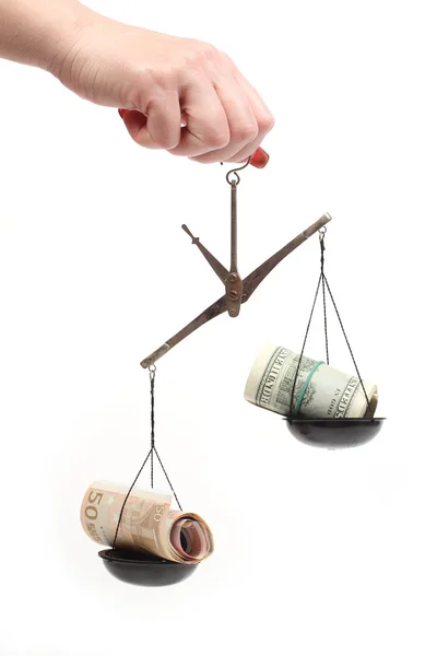 Money on scales — Stock Photo, Image