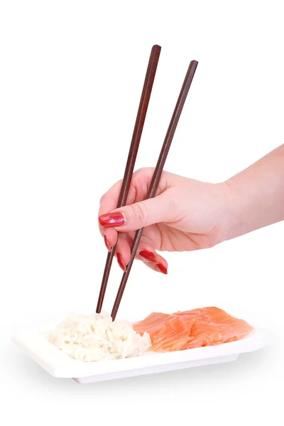 Χέρι της γυναίκας με chopsticks — Φωτογραφία Αρχείου