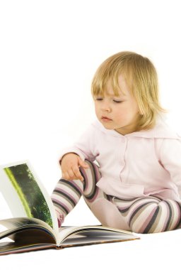 Cute girl reading book clipart