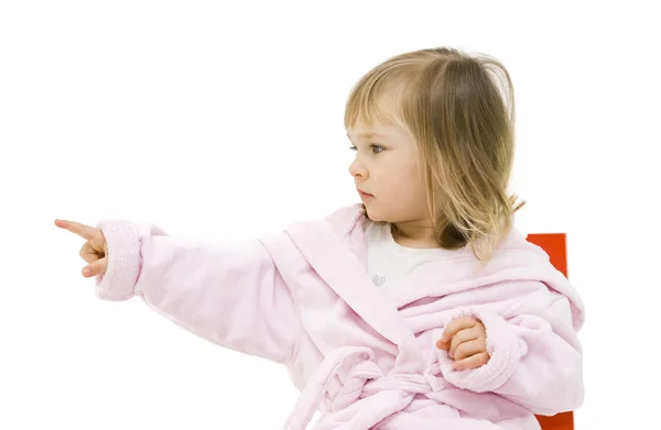 Baby girl pointing at right — Stock Photo, Image