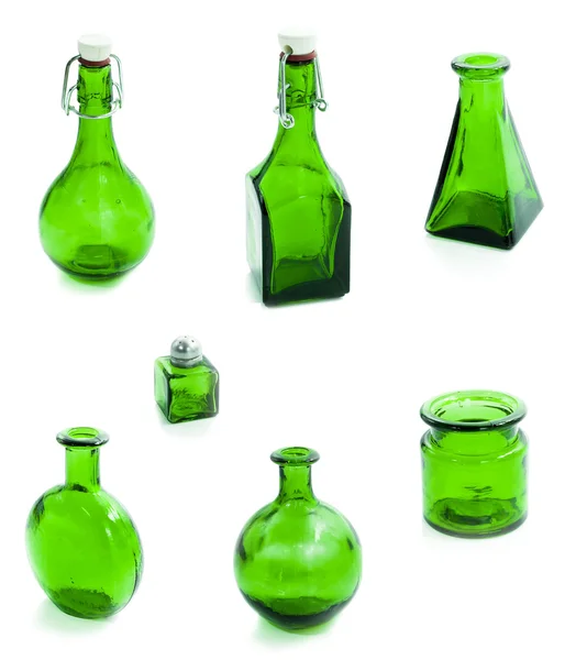 Sada zelená skleněná nádoba — Stock fotografie