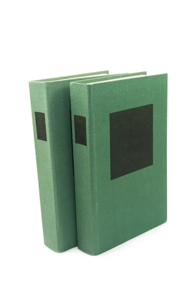 Зеленые книги с этикеткой — стоковое фото