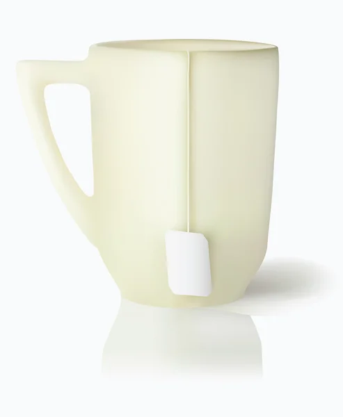 Mug with white tea label on cord — Stock Vector