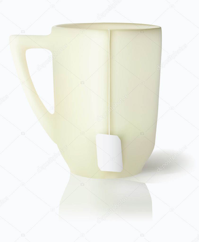 Mug with white tea label on cord
