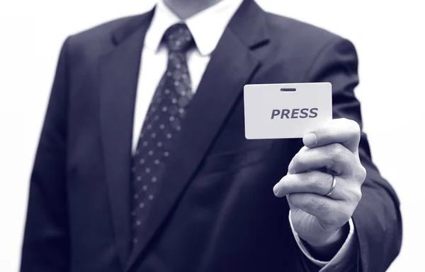 Журналіст та ідентифікаційна картка преси — стокове фото