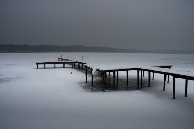 Winter landscape by the lake clipart