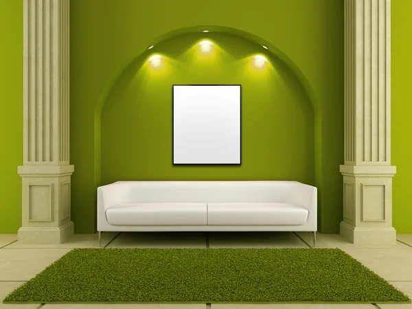 3D interiéry - bílé pohovce v červené místnosti — Stock fotografie