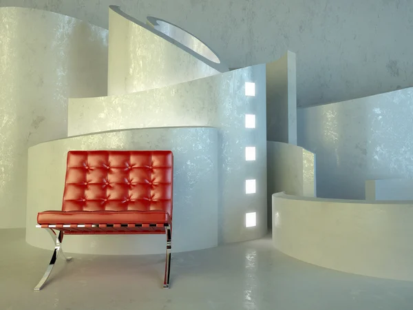 Rode stoel in moderne architectuur — Stockfoto