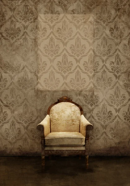 Interieur - antieke stoel op damak — Stockfoto