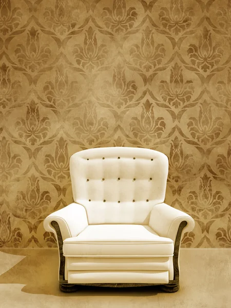 Białe siedzenia na damasque ścianie — Zdjęcie stockowe