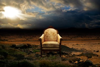 Throne in desolated rock desert clipart
