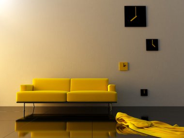 Interior - Yellow velvet, sofa and cloks clipart
