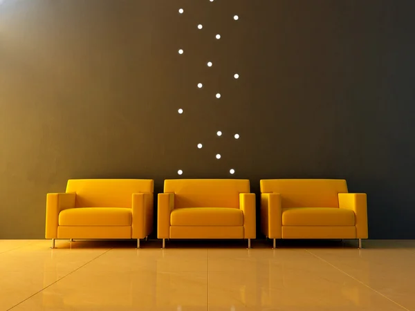 Interieur - drie gele zetels in het wachten — Stockfoto