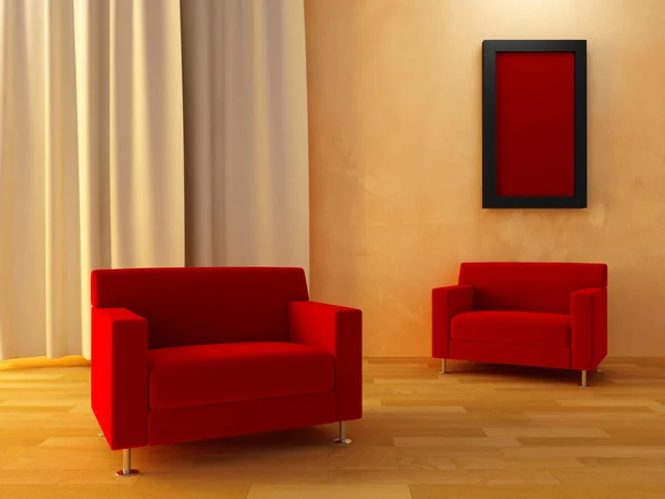Interiör - röd sits — Stockfoto
