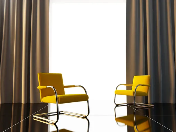 Interiér - žluté židle v plném světle — Stock fotografie