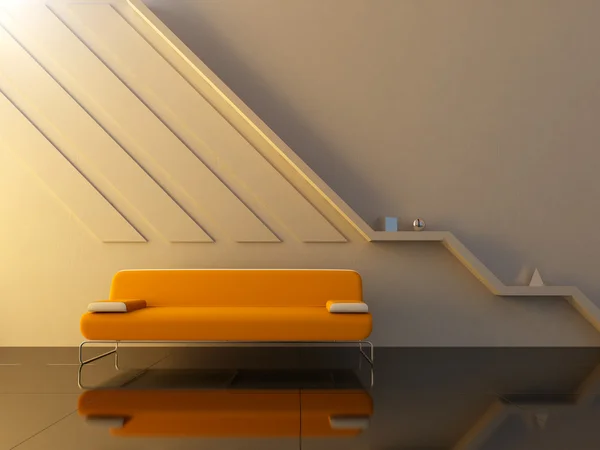 Εσωτερικό - πορτοκαλί καναπέ σε μοντέρνο στυλ — Φωτογραφία Αρχείου
