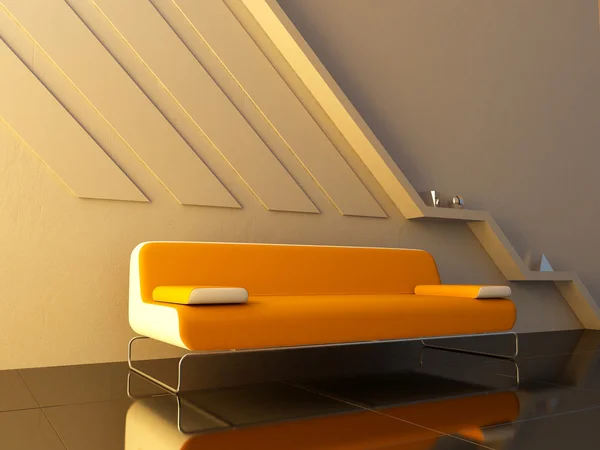 Innenraum - orangefarbenes Sofa im modernen Stil — Stockfoto