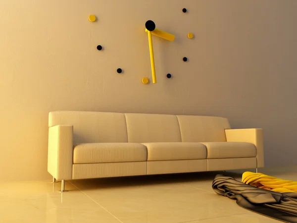 Интерьер - Большие часы на диване — стоковое фото