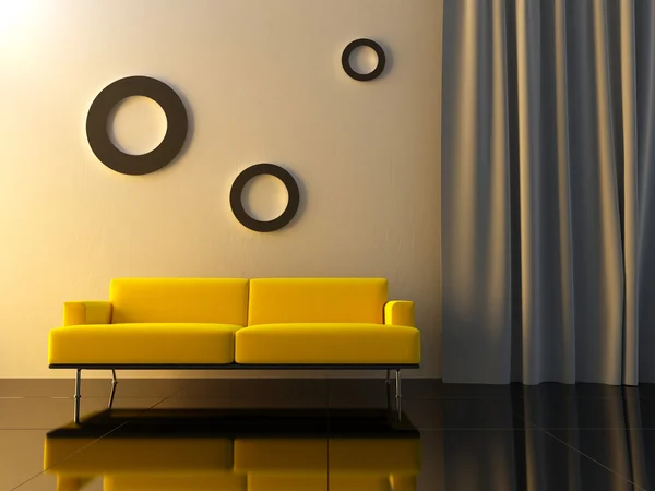 Interiör - yello soffa — Stockfoto