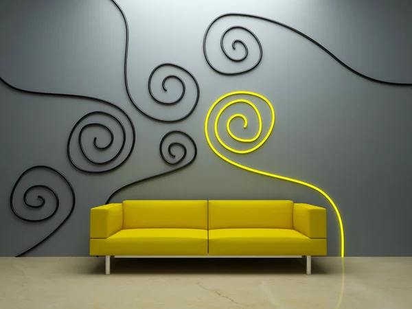 Interiérový design - žluté pohovce a výzdoba — Stock fotografie