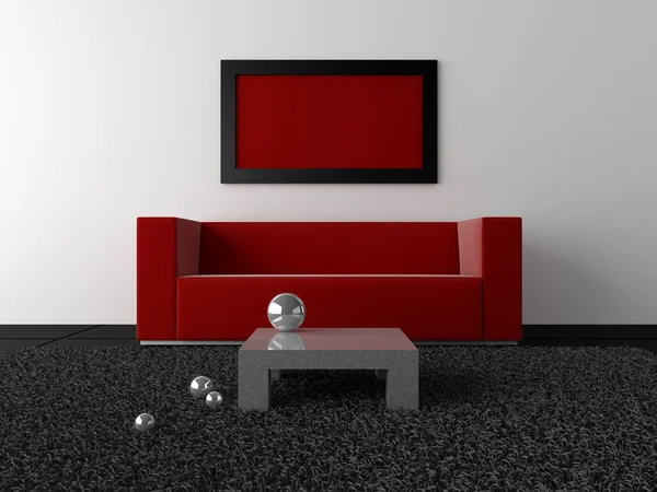 Interiérový design - červené, černé a kovové — Stock fotografie