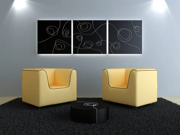 Interiors design - Peach seats and black — Stock Photo, Image