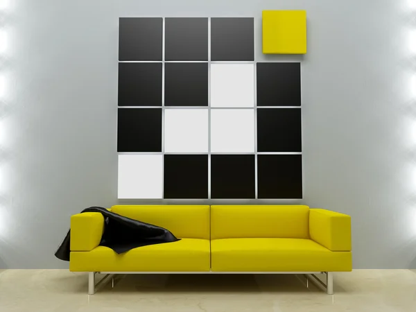 Interiors design - Yellow couch in moder — Stock Photo, Image