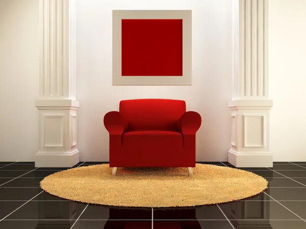 Interiors - Red seat between the columns — Stock Photo, Image