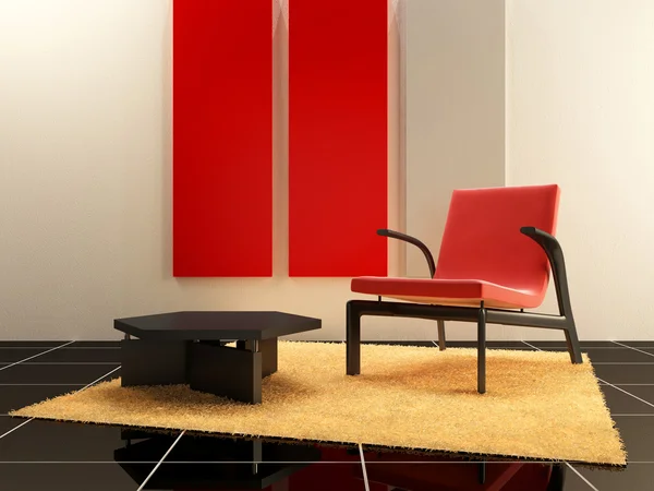 Projektowanie wnętrz - czerwony siedzenia w pomieszczeniu relaksacyjnym — Zdjęcie stockowe