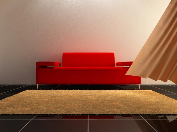 Εσωτερική διακόσμηση - κόκκινο καναπέ — Φωτογραφία Αρχείου